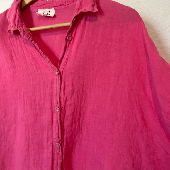 Sunday St. Tropez Fuchsia Pink Linen Long Sleeve Button Down Shirt Women's One S - Picture 2 of 5